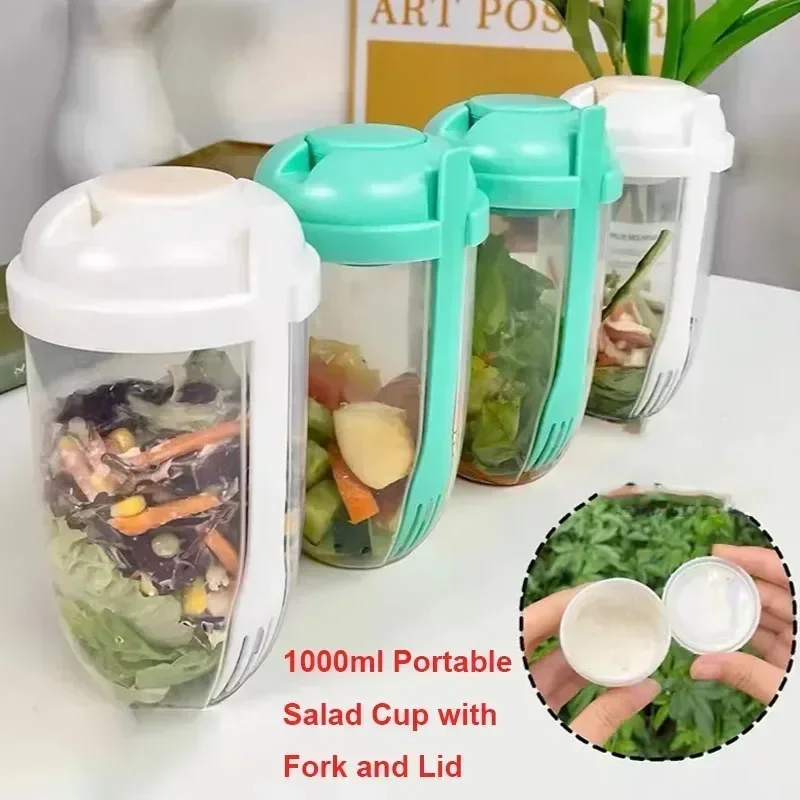 Meal Prep Healthy - Draagbare saladekom met deksel en geïntegreerde